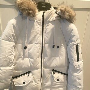White Puffer Jacket with Fur Hood